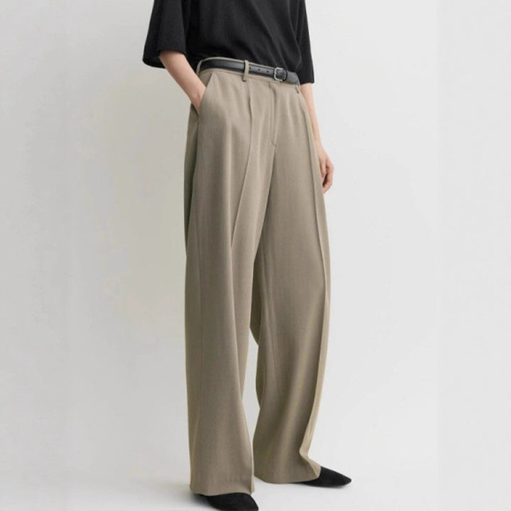 Damen elegante Hochbundhose mit weitem Bein und stilvollem Flächenfinish Drune