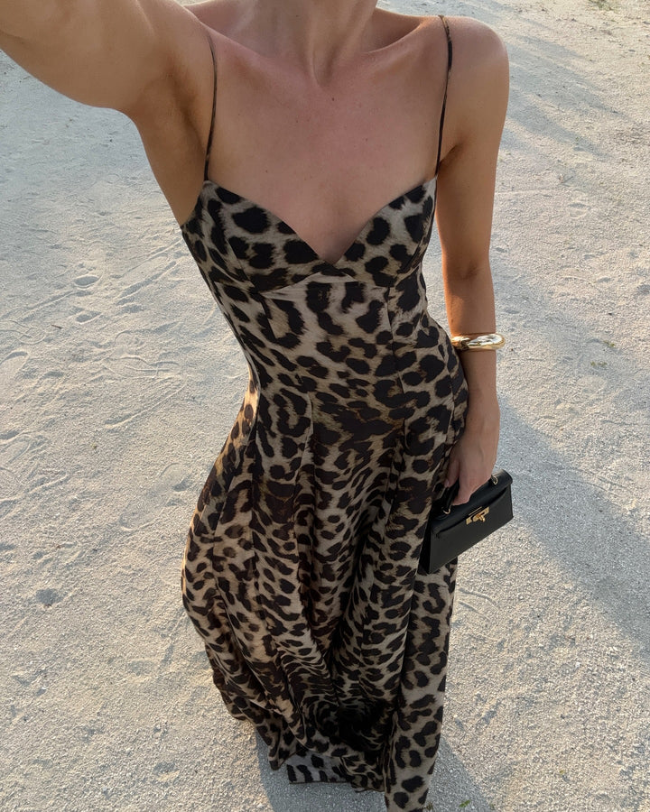 Damen Maxikleid mit V-Ausschnitt und animalischem Muster Drune