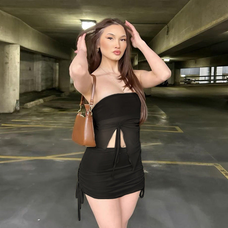 Damen Bandeau-Top mit asymmetrischem Schnitt und Rüschendetails Drune