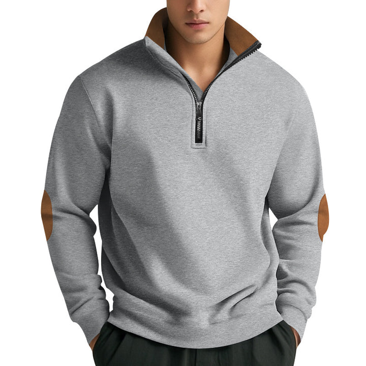 Herren Sweatshirt mit hochwertigem Stehkragen und eleganten Lederakzenten Drune