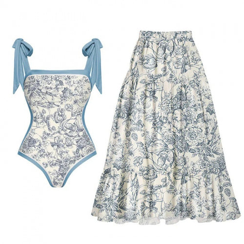 Damen Badeanzug-Set mit elegantem Wickelrock und modischen Schleifen Drune