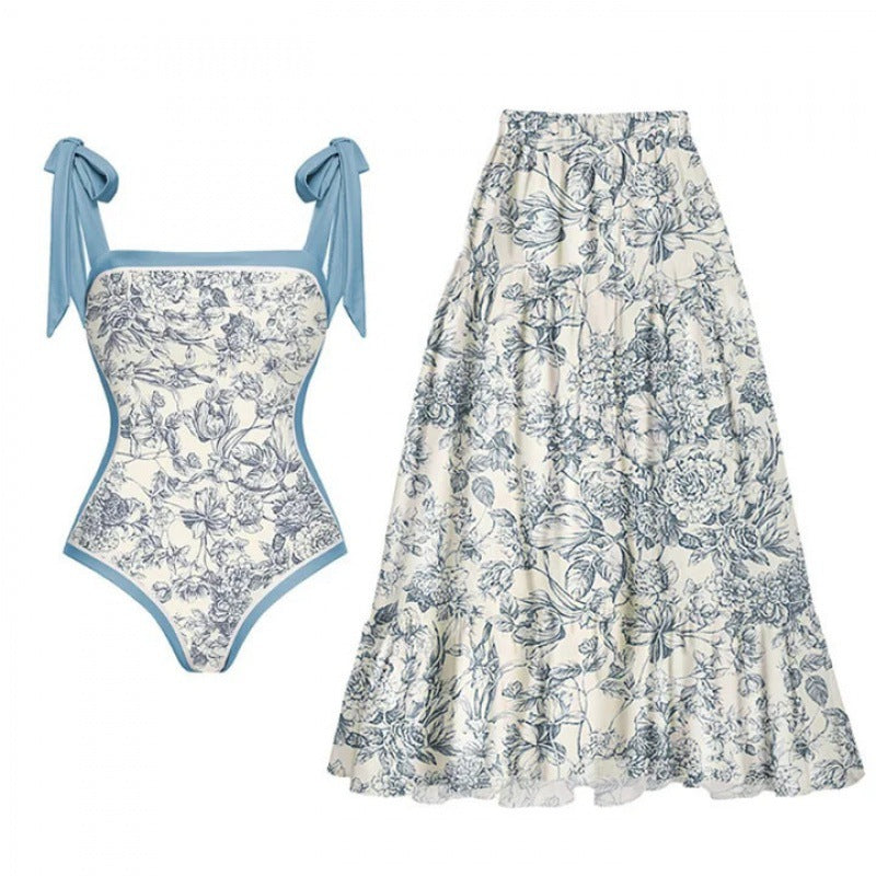 Damen Badeanzug-Set mit elegantem Wickelrock und modischen Schleifen Drune