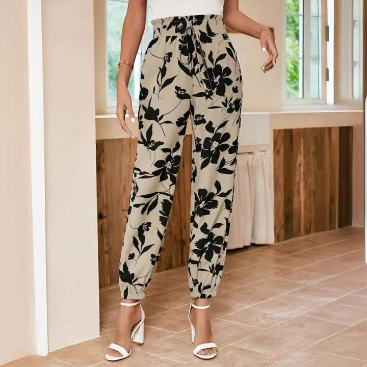 Damen trendige Blumendruck-Hosen Drune