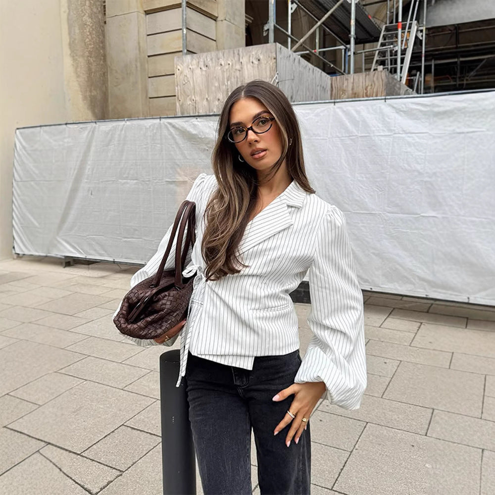Damen elegante Taillierte Bluse mit voluminösen Ärmeln Drune