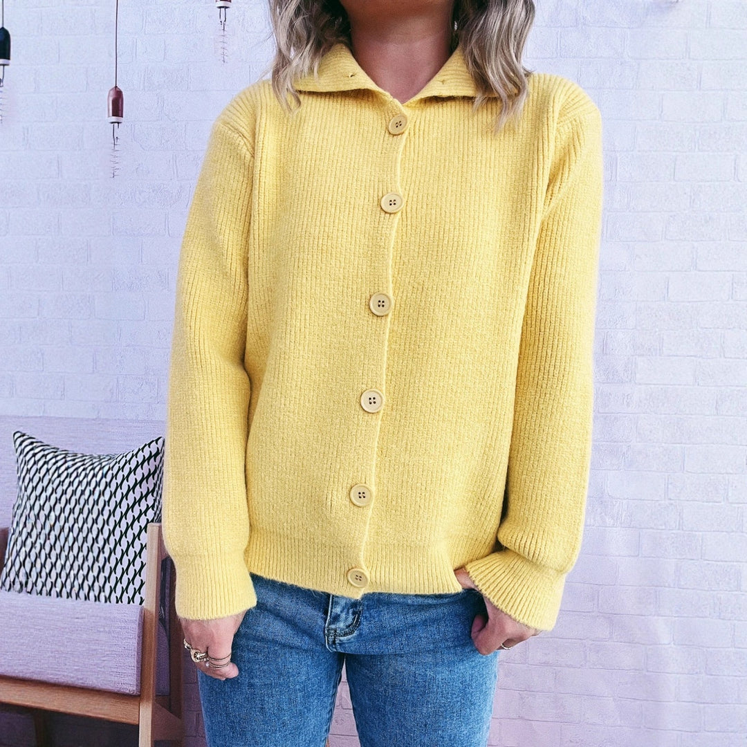 Damen gemütliche Strickjacke mit Kragen und Knopfverschluss Drune
