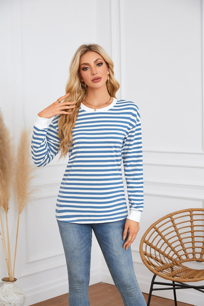 Damen gestreiftes Langarmshirt mit Rundhalsausschnitt Drune