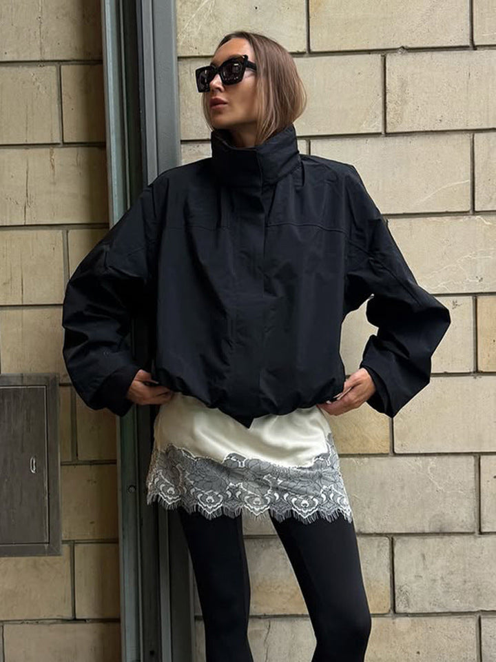 Damen lässige oversized Jacke mit hohem Kragen und verstellbarem Verschluss Drune