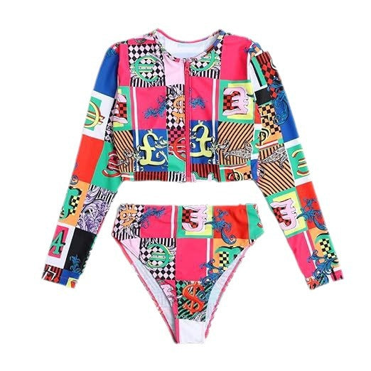 Damen Surf-Bikini-Set mit langärmeligem Oberteil und modischem Reißverschluss Drune