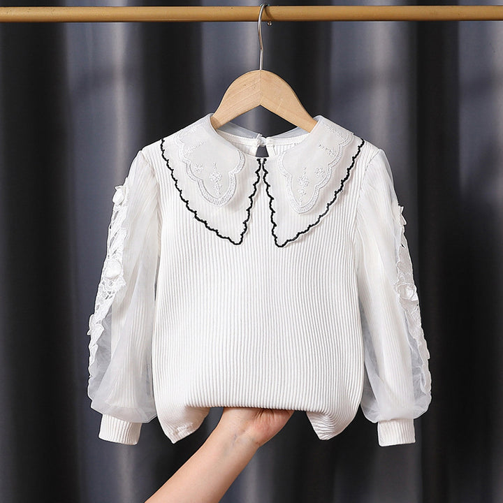 Mädchen modische Bluse mit eleganten Tüllärmeln und kunstvoller Spitzenverzierung Drune
