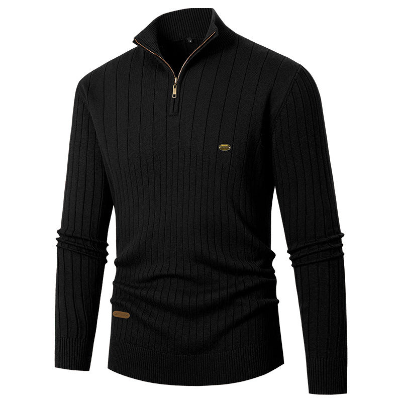 Herren eleganter Strickpullover mit halbem Reißverschluss und feinem Rippdesign Drune