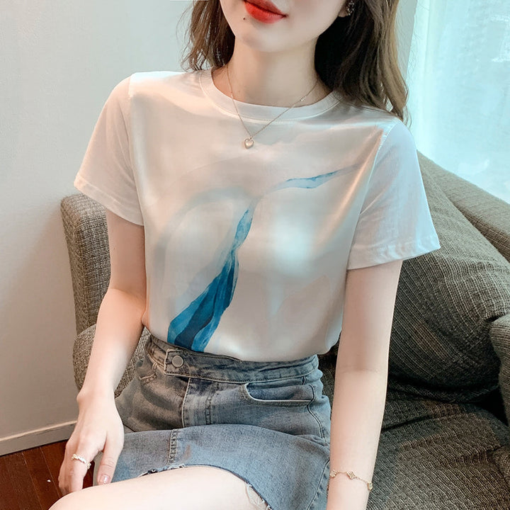 Damen T-Shirt mit kreativem Wasserfarben-Druck und lässigem Schnitt Drune