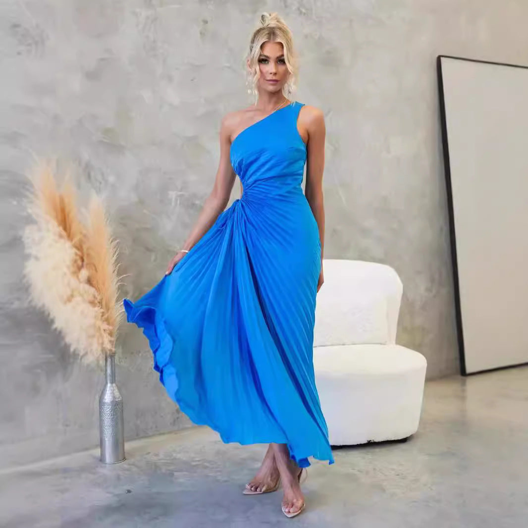 Damen Maxikleid mit Raffiniertem Faltenwurf und Asymmetrischem Design Drune