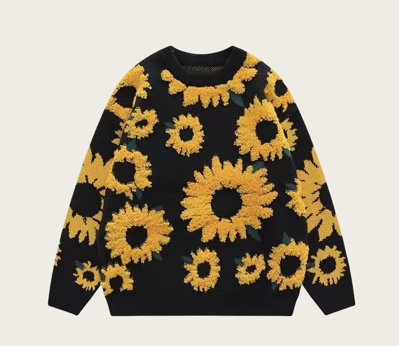 Damen Grobstrickpullover mit floralen Applikationen Drune