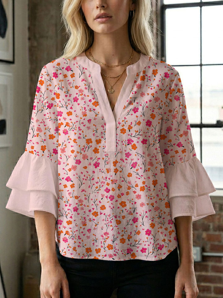 Damen Blusenshirt mit voluminösen Ärmeln und kreativem Druckdesign Drune