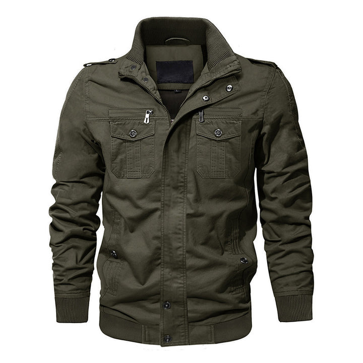 Herren nan multifunktionale Baumwoll-Canvas Bomber-Fieldjacke mit Stehkragen, Schulterpatten und verdeckter Druckknopf‑Reißverschluss Drune