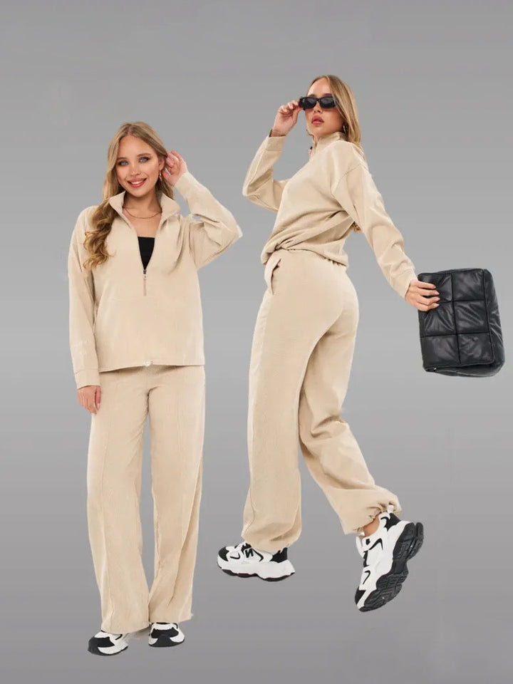 Damen sportliches Fleece-Set mit hohem Kragen und weitem Bein Drune