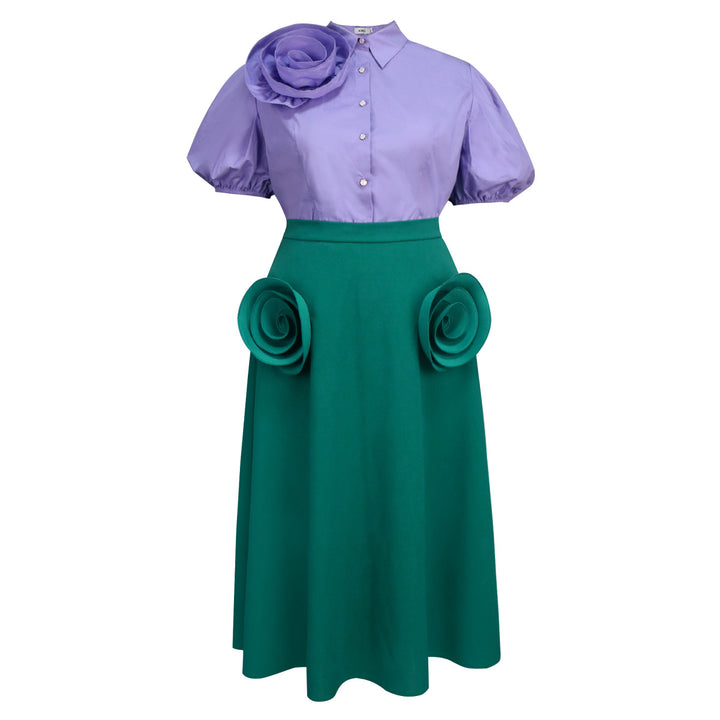 Damen Elegantes Kleid mit dekorativen Blumenapplikationen Drune