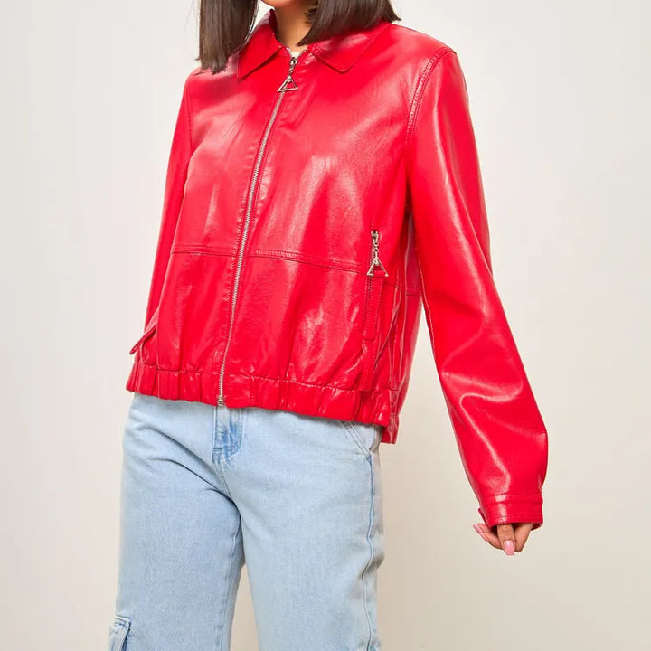 Damen modische Bomberjacke aus veganem Leder Drune