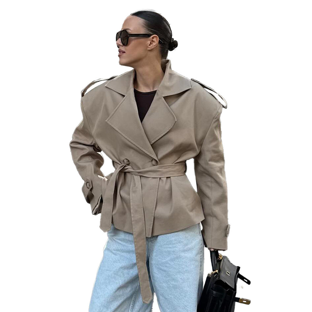 Damen Trenchcoat mit breitem Kragen und Gürtel Drune