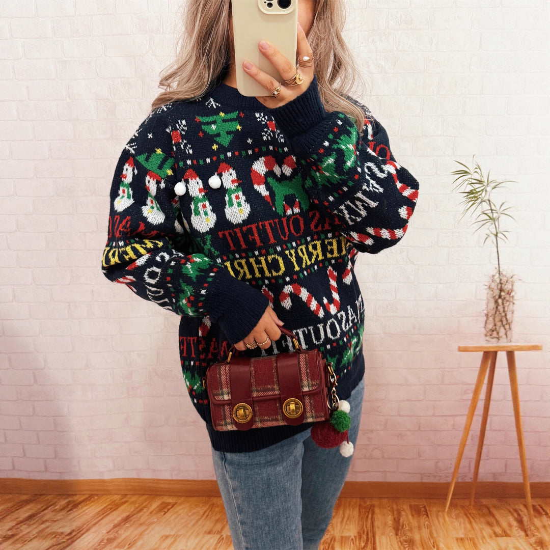 Damen Weihnachts-Pullover mit nordischem Design und festlichen Motiven Drune