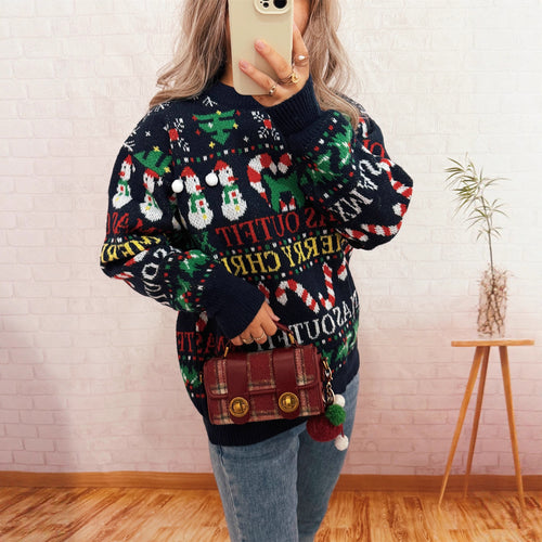 Damen Weihnachts-Pullover mit nordischem Design und festlichen Motiven Drune