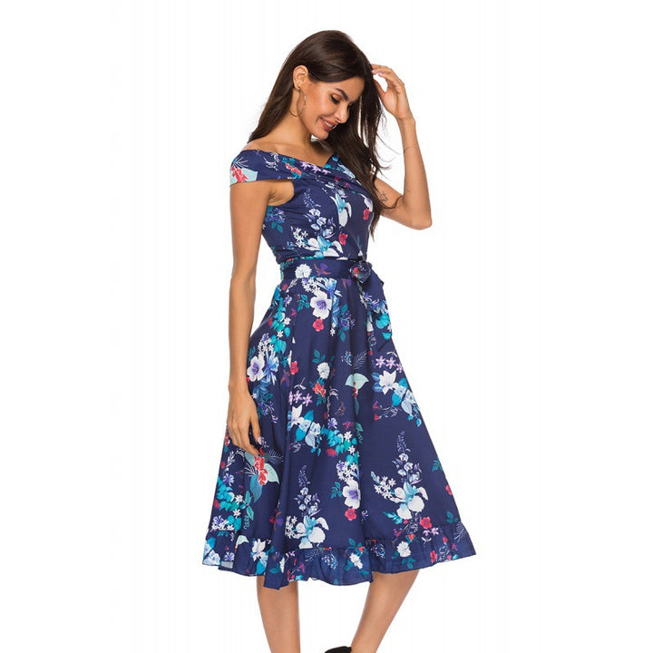 Damen Blumendesign Midikleid mit tailliertem Schnitt und Rüschendetails Drune