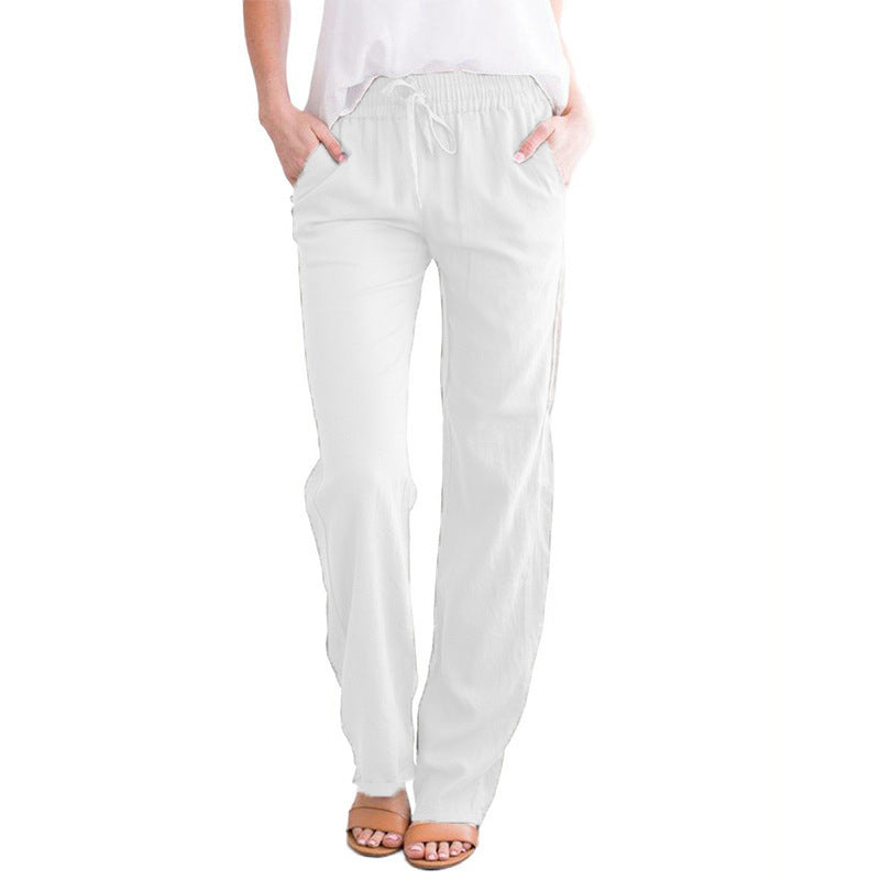 Damen Weite Leinenhose mit elastischem Bund und praktischen Seitentaschen Drune