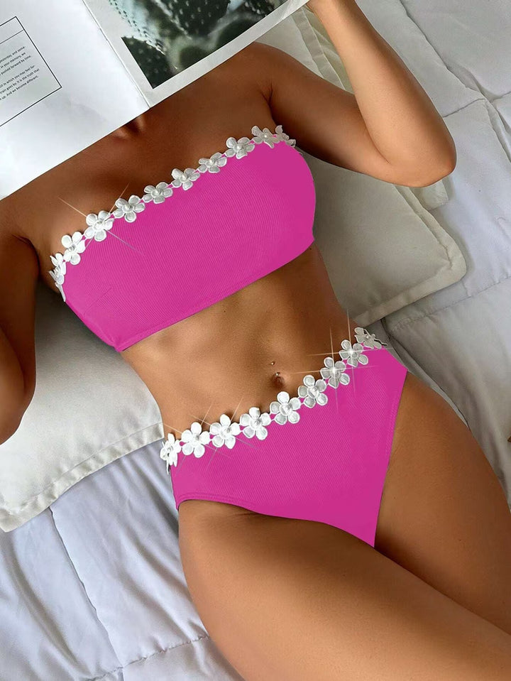 Damen Bandeau-Bikini mit floralen Akzenten Drune