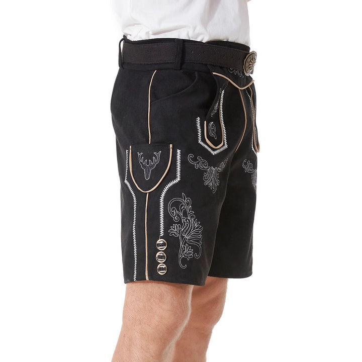 Herren nan kurze Trachtenlederhose mit filigranen Stickereien und Zierschnalle Drune