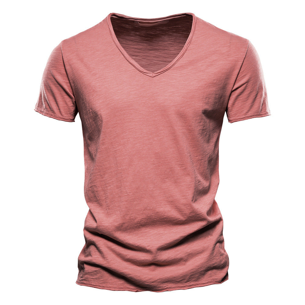 Herren nan leichtes Baumwolljersey Kurzarmshirt mit V-Ausschnitt und schmaler Passform Drune