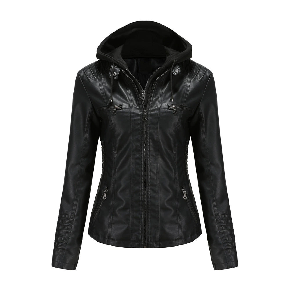 Drune | Doppellagige Lederjacke mit Kapuze - Warmer und stilvoller Damenmantel