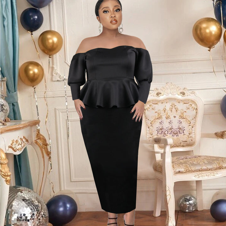 Damen Figurbetontes Peplum Kleid mit Off-Shoulder Ausschnitt Drune