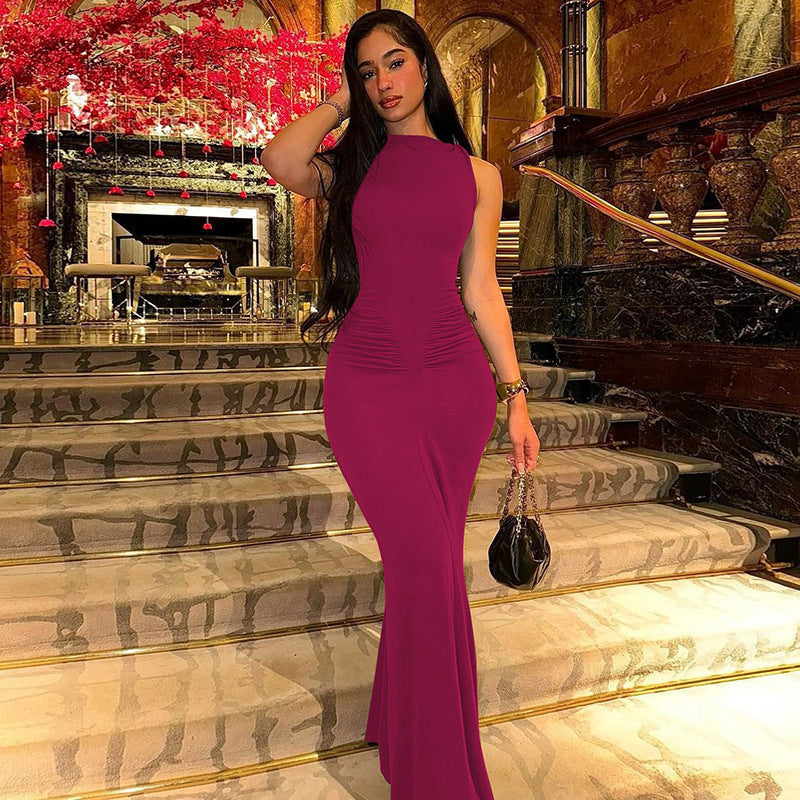 Damen Elegantes Maxikleid mit seitlichen Rüschendetails und figurbetontem Schnitt Drune