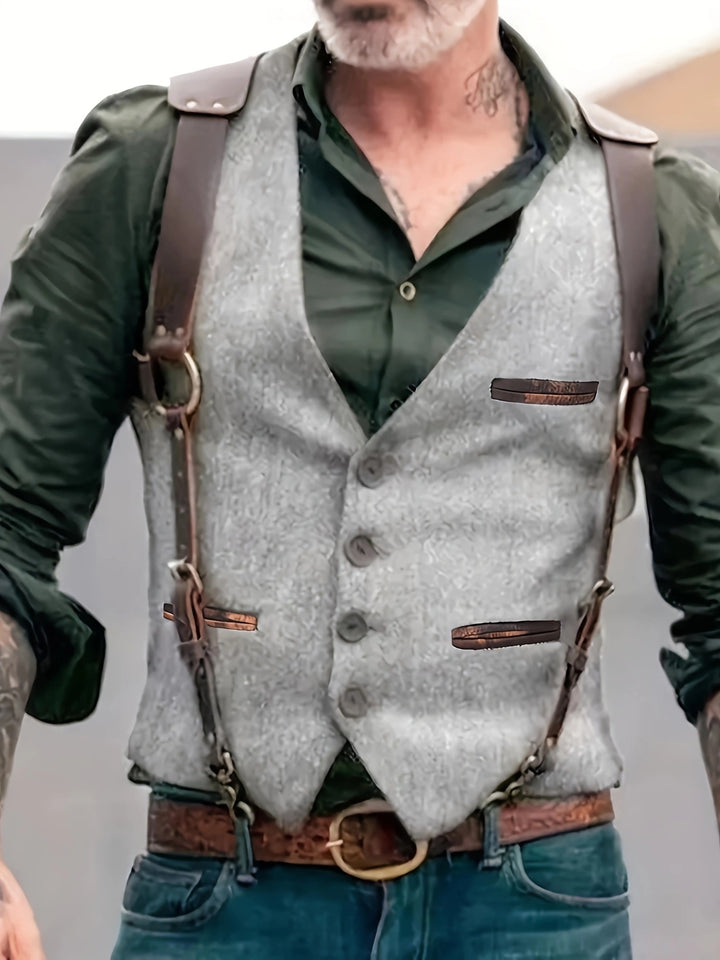 Herren stylische Weste mit Lederakzenten und praktischen Taschen Drune