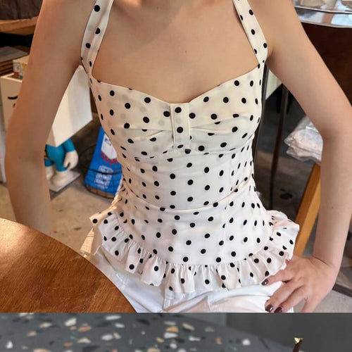 Damen Verspieltes Polka-Dots Oberteil mit schickem Rüschenabschluss Drune