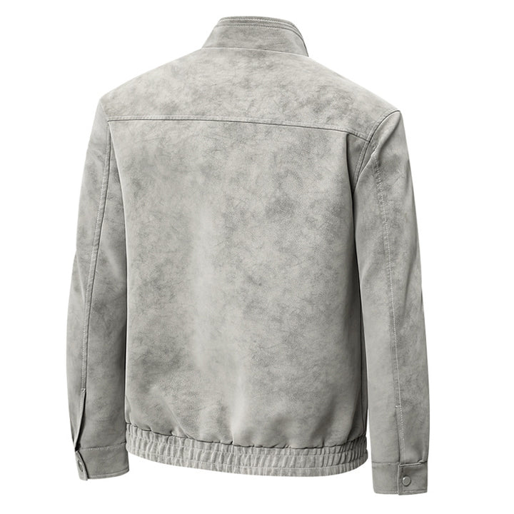 Herren  Faux-Suede Strukturierte Stehkragen-Zip-Jacke mit schrägen Brusttaschen Drune