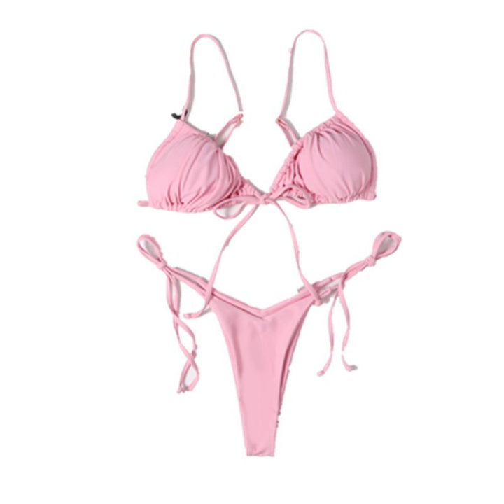 Damen Tiefer Ausschnitt Triangel-Bikini mit verspielten Bindebändern Drune