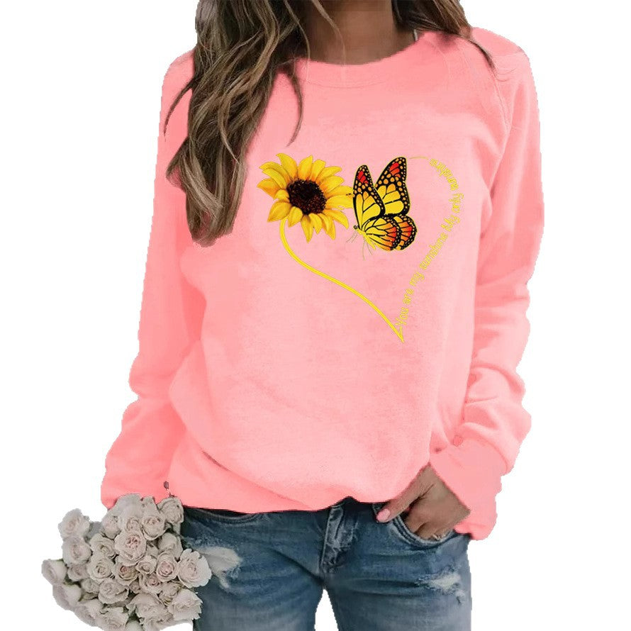 Damen Sweatshirt mit grafischem Schmetterlings- und Sonnenblumenmotiv Drune