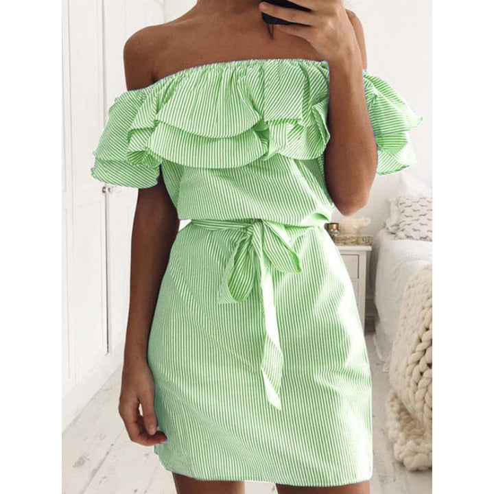 Damen Minikleid mit Volants und Bindegürtel Drune