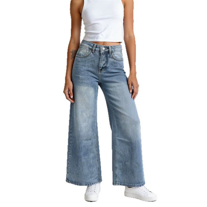Damen nan hochgeschnittene Palazzo-Jeans mit extra weitem Bein und taillierendem Schnitt Drune