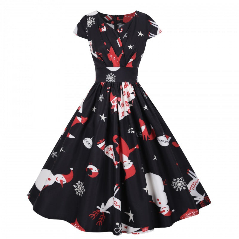 Damen Swingkleid mit festlichem Motiv und schwingendem Rock Drune