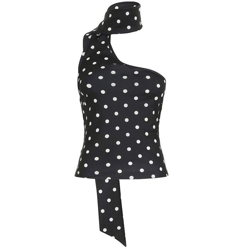 Damen Neckholdertop mit verspieltem Punktmuster und eleganten Bindebändern Drune