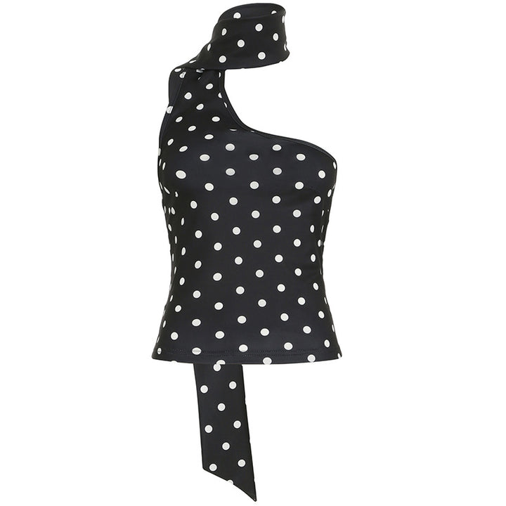 Damen Neckholdertop mit verspieltem Punktmuster und eleganten Bindebändern Drune