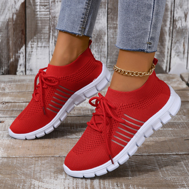 Damen nan gestrickte Sock-Sneaker mit elastischem Schaft, dekorativer Schnürung und flexibler Profilsohle Drune
