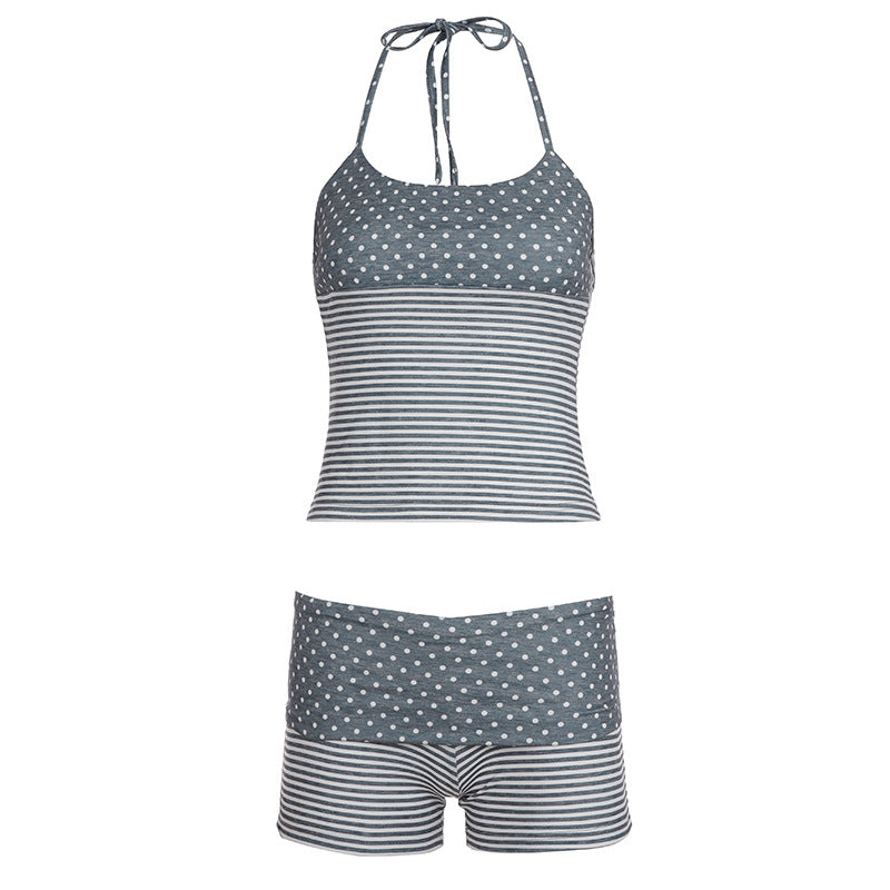 Damen Bikini-Set mit gestreiftem Oberteil und kurzer Hose Drune