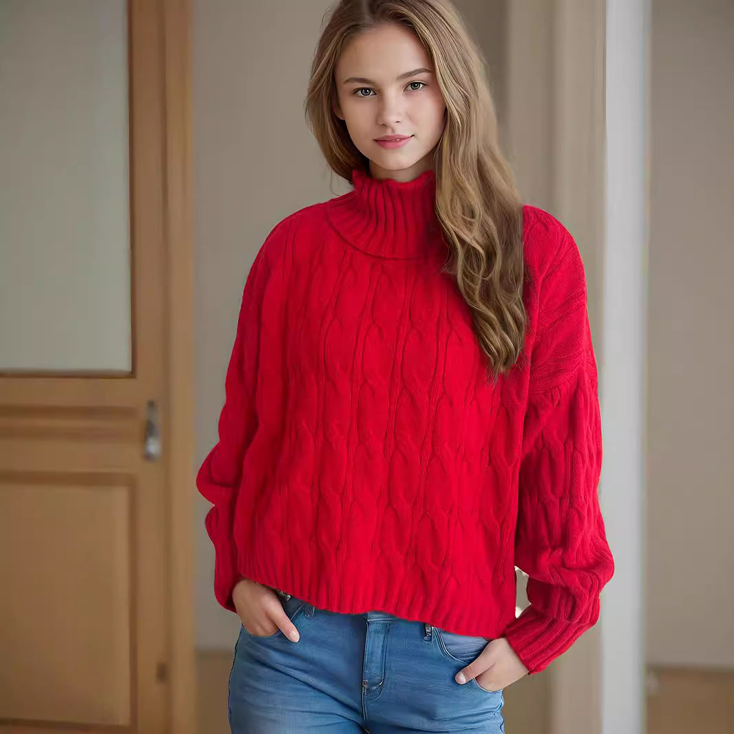 Damen Strickpullover mit hohem Kragen und strukturierter Zopfoptik Drune