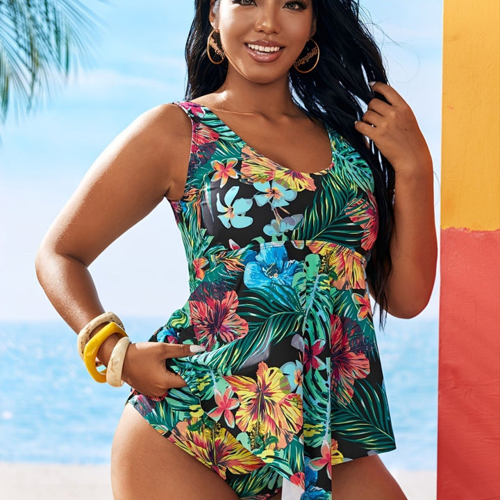 Damen Tankini mit floralem Design und asymmetrischem Schnitt Drune
