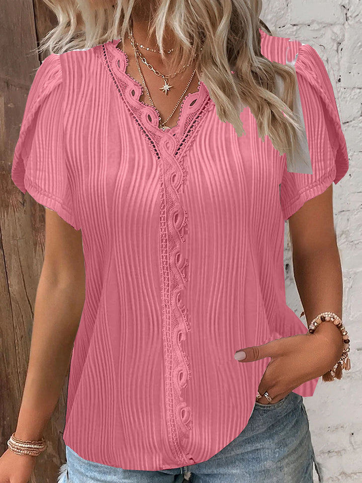 Damen spitzenbesetzte knopfleistenbluse Drune