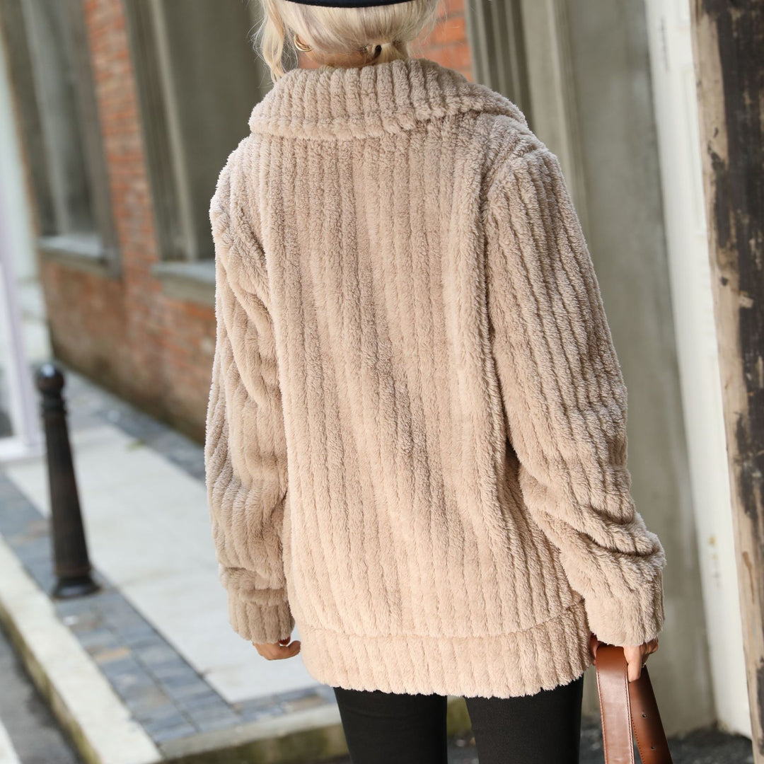 Drune | Zip-Up Teddy-Jacke - Gerippte Textur - Übergroßer Schnitt - Kälteschutz
