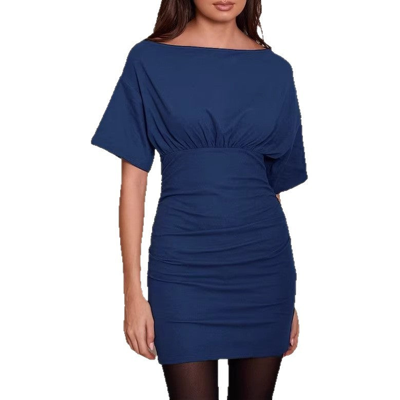 Damen figurbetontes Wickelkleid mit Raffungen und weiten Ärmeln Drune